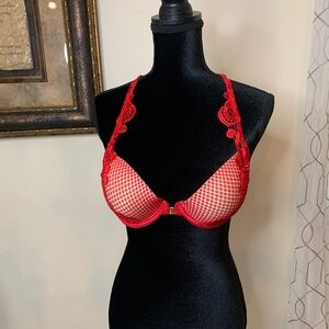 Fredericks of Hollywood red Lacey, underwire bra, size XL
